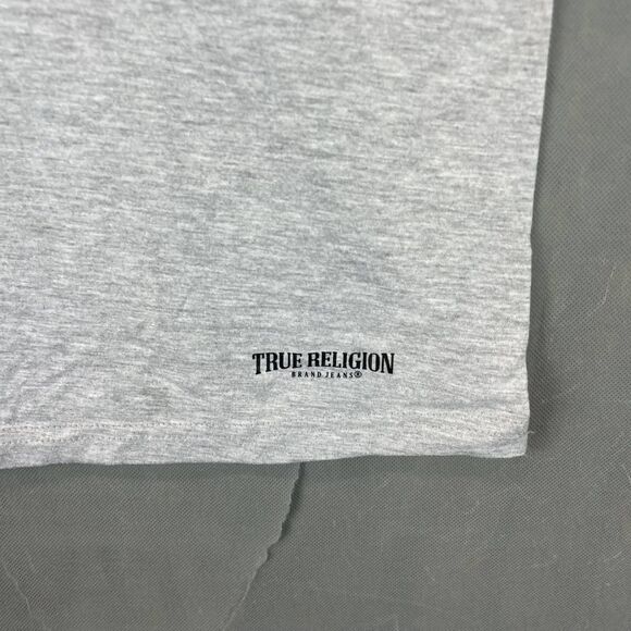 True Religion T-Shirt Men’s Large Gray Logo Casual Crew Neck Tee Short Sleeve - Picture 2 of 8